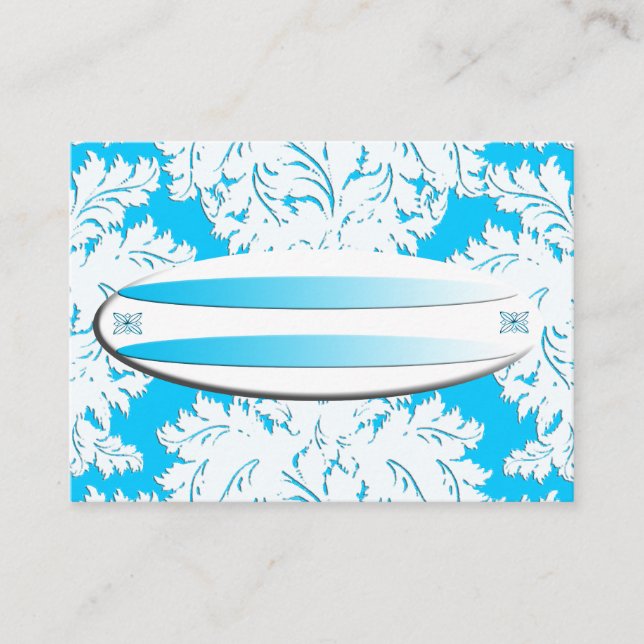 Surf's UP Light Blue Damask Name Place Card (Front)