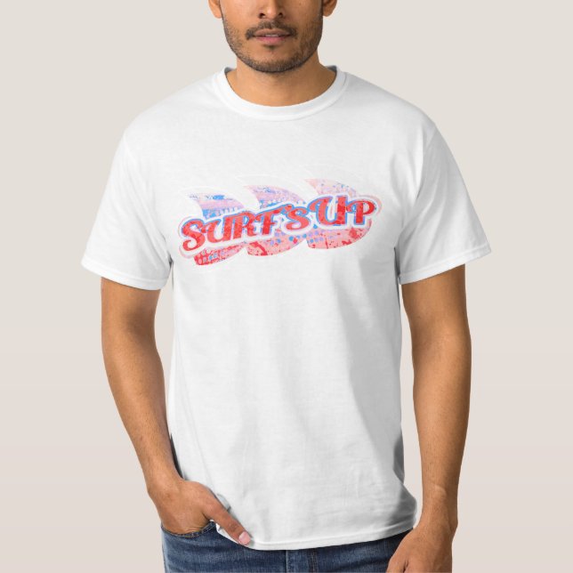 Surf's Up men's red & blue surfing t-shirt (Front)
