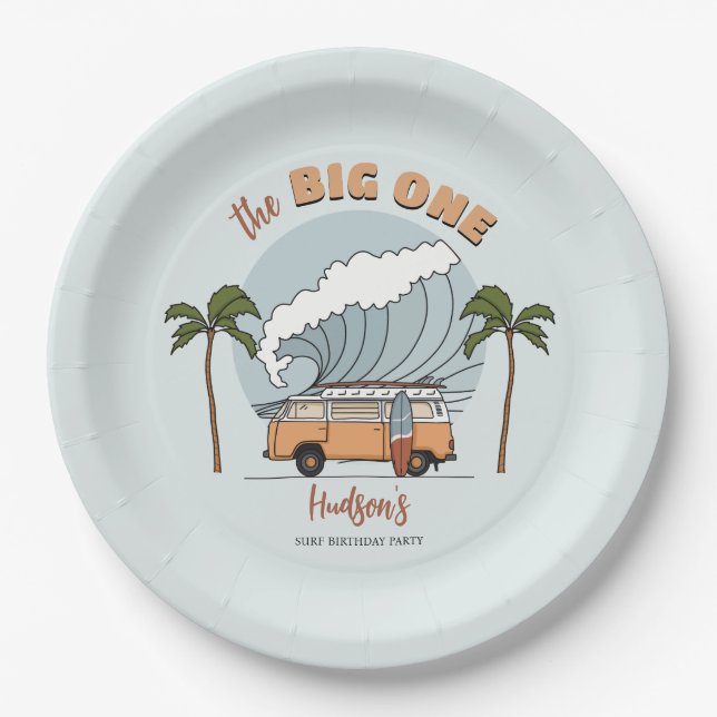 Surf's Up Ocean Wave Birthday Paper Plate (Front)