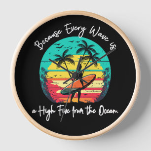 Surf's Up: Ocean's High Five Wall Clock
