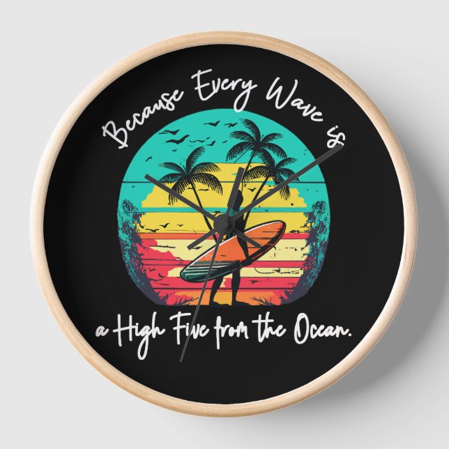 Surf's Up: Ocean's High Five Wall Clock (Front)