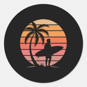 Surf's Up Paradise Island Vibes Retro Sunset Tropi Classic Round Sticker