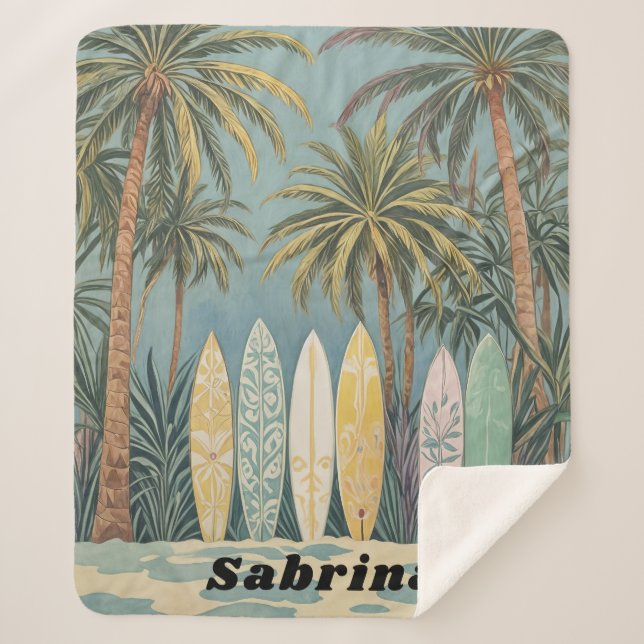 Surf's Up, Pastel Style Personalized Sherpa Blanket (Front)