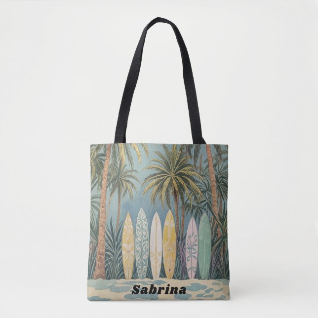 Surf's Up, Pastel Style Personalized Tote Bag (Front)