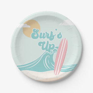 Surfs Up Pink Beach Birthday Paper Plates