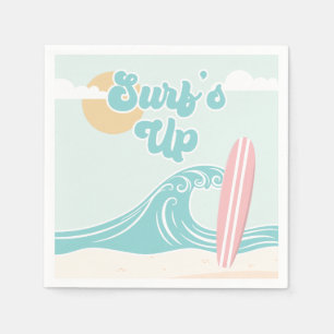 Surfs Up Pink Beach Birthday Paper Plates Napkin
