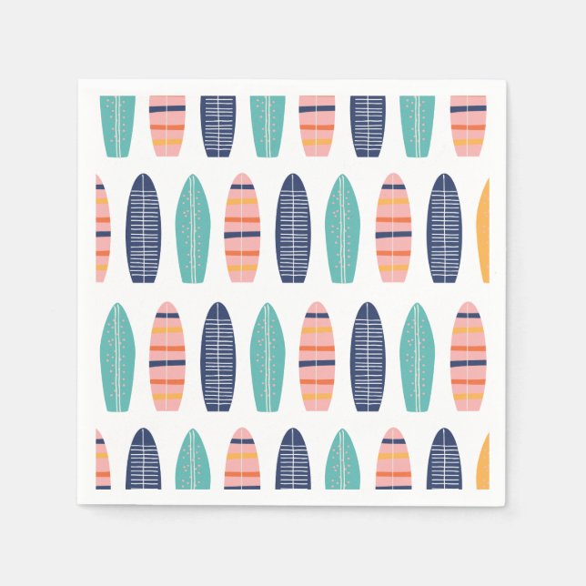 Surfs UP Pink retro beach van surfboards Napkin (Front)