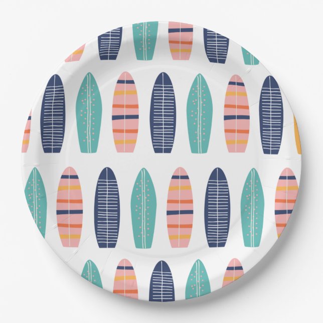 Surfs UP Pink retro beach van surfboards Paper Pla Paper Plate (Front)