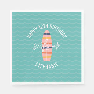 Surfs Up Pink surfboard Birthday Party Napkin