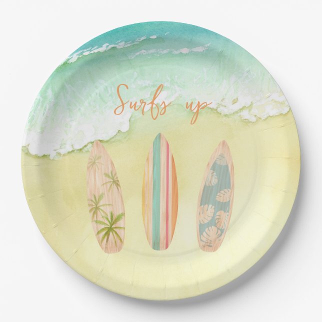 Surfs Up Plates The Big One Surfer Birthday (Front)