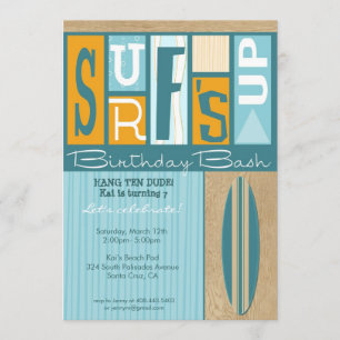 Surf's Up Retro Birthday Party Invitation