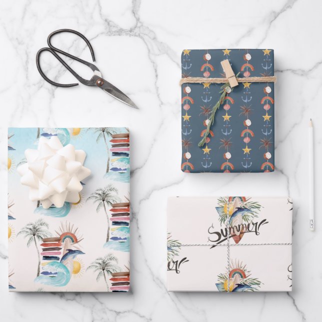 Surf's Up | Retro Summer Beach Wrapping Paper Sheet (Front)