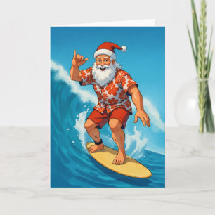 Surf's Up Santa Tropical Christmas Card