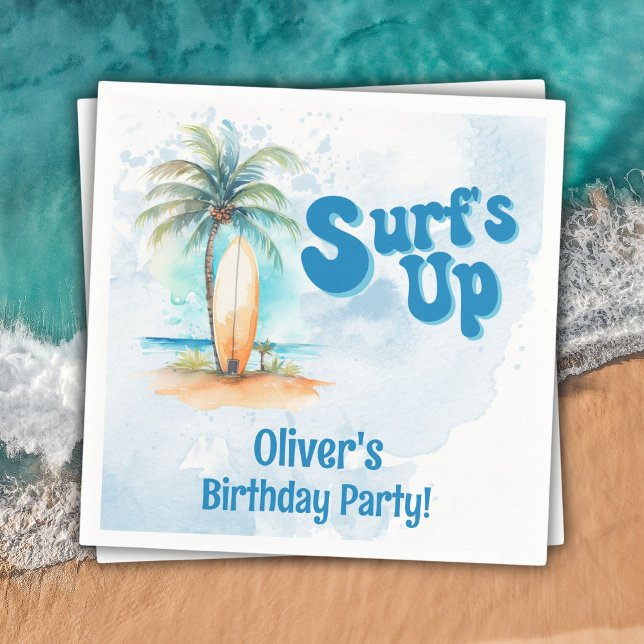 Surf's Up Summer Beach Birthday Party Napkin (Creator Uploaded)