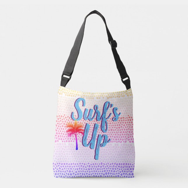 Surf's Up Summer Sunset Palm Tree Crossbody Bag (Front)