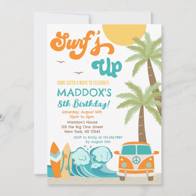 Surf's up Surf Beach Surfs Birthday Invitation (Front)