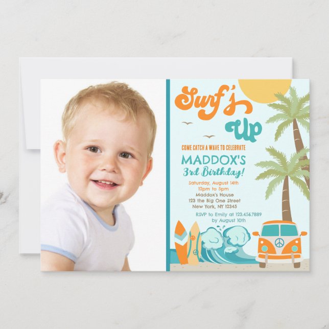 Surf's up Surf Beach Surfs Birthday Invitation (Front)