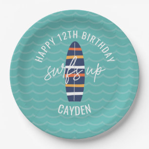 Surfs Up surfboard and waves Birthday Party Paper  Paper Plate