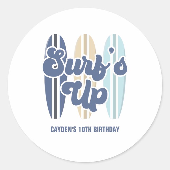 Surf's Up Surfboard Beach Birthday Classic Round S Classic Round Sticker (Front)