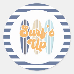 Surf's Up Surfboard Beach Birthday Classic Round S Sticker