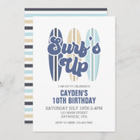 Surf's Up Surfboard Beach Birthday Invitation