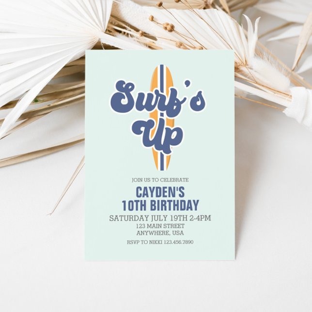 Surf's Up Surfboard Beach Birthday Invitation (Creator Uploaded)