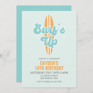 Surf's Up Surfboard Beach Birthday Invitation