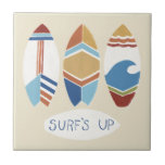 Surf's Up! Surfboards Ceramic Tile<br><div class="desc">Surf's Up! I by June Erica Vess. Features three surfboards with different,  fun designs and "Surf's Up" phrase at the bottom of the image.</div>
