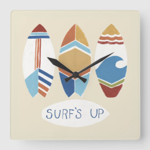 Surf's Up! Surfboards Square Wall Clock