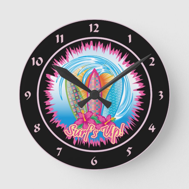 Surf's Up - Surfer Girl Round Clock (Front)