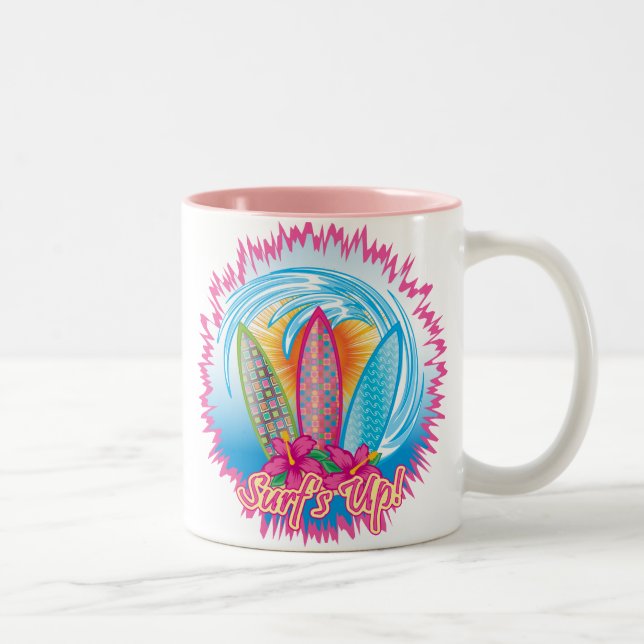 Surf's Up - Surfer Girl Two-Tone Coffee Mug (Right)