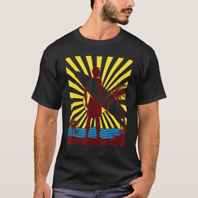 Surfs Up Surfer Sunset Retro T-Shirt (Front)