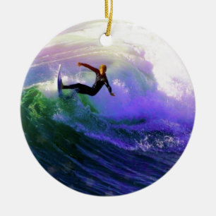 SURFS UP  surfer surfing catching a wave Ceramic Ornament
