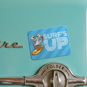 Surf's Up Surfing Polar Bear with Cocktail Cartoon Magnet