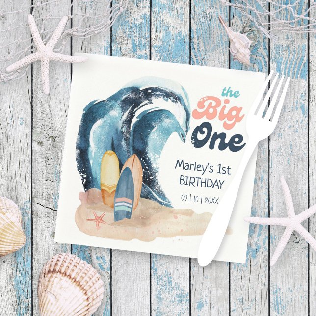 Surf's Up | The Big One 1st Beach Birthday Napkin (Creator Uploaded)