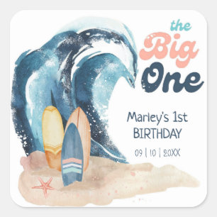 Surf's Up   The Big One Beach 1st Birthday Square Sticker