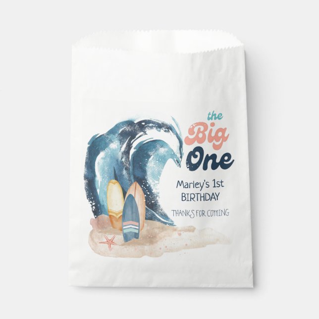 Surf's Up | The Big One Beach Baby Birthday Favour Bag (Front)