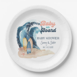Surf's Up   Tropical Beach Couples Baby Shower Paper Plate