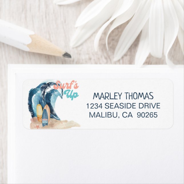 Surf's Up | Tropical Beach Wave Return Address Label (Insitu)
