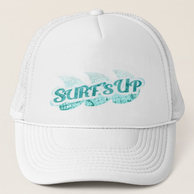 "Surf's Up" two tone hat aqua & white (Front)