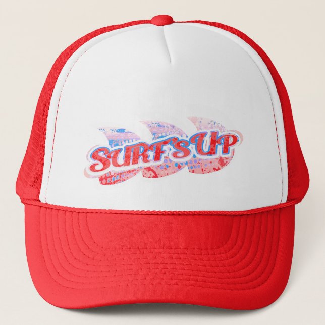 "Surf's Up" two tone hat blue, red & white (Front)