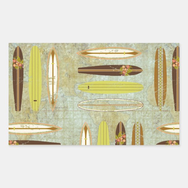 Surf's up! Vintage, distressed surfboard design Rectangular Sticker (Front)