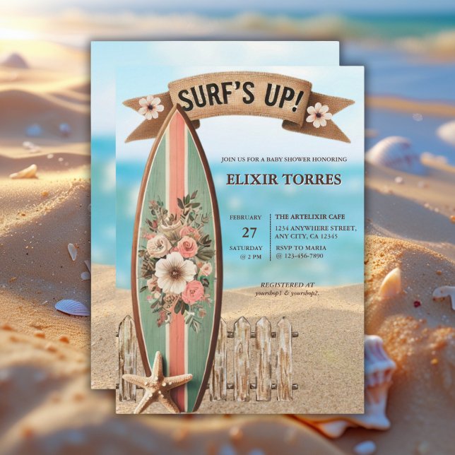 Surf's Up Vintage Floral Baby Shower Invitation (Creator Uploaded)