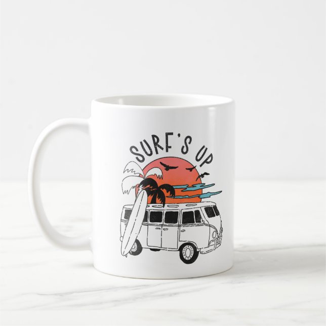 Surf's Up Vintage Summer Van Sunset Coffee Mug (Left)