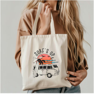 Surf's Up Vintage Summer Van Sunset Tote Bag