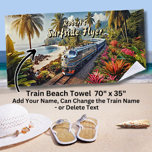 Surfside Flyer Diesel Train at the Beach  Beach Towel