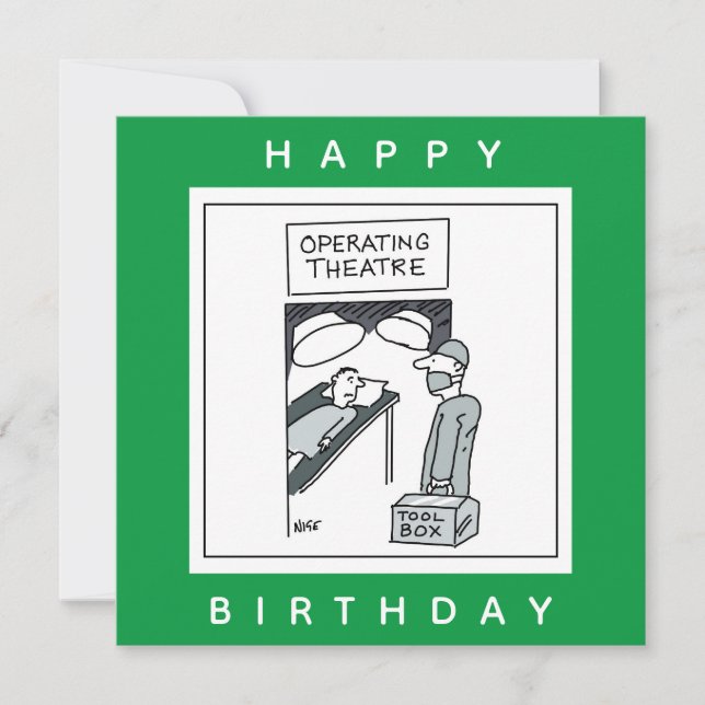 Surgeon Entering Operating Theatre Cartoon Card (Front)