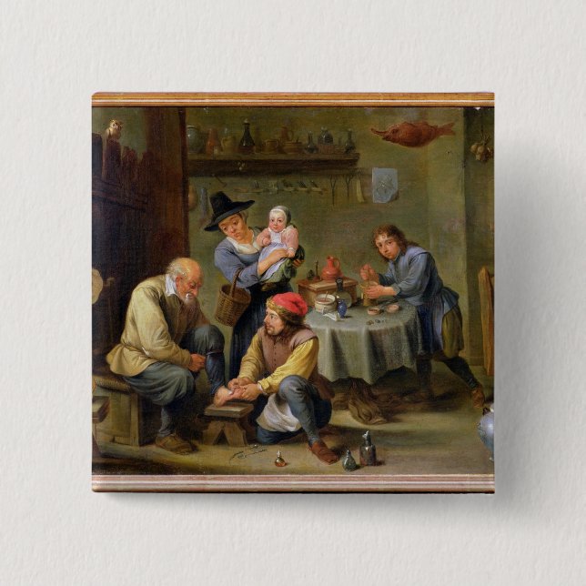 Surgeon Tending the Foot of an Old Man 15 Cm Square Badge (Front)