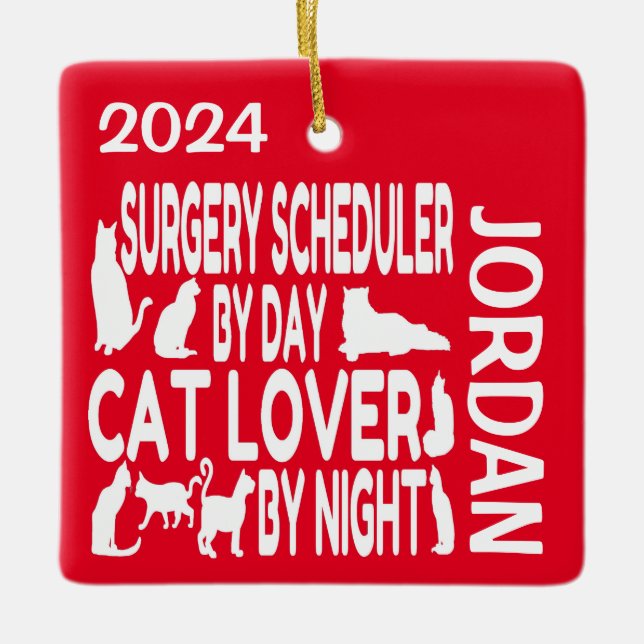 Surgery Scheduler Loves Cats CUSTOM Ceramic Ornament (Front)