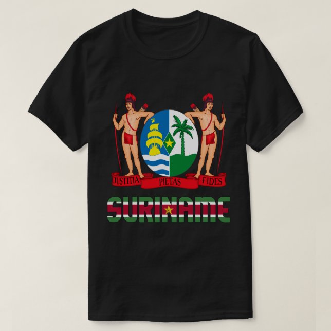 Suriname Flag and Coat Of Arms Patriotic T-Shirt (Design Front)